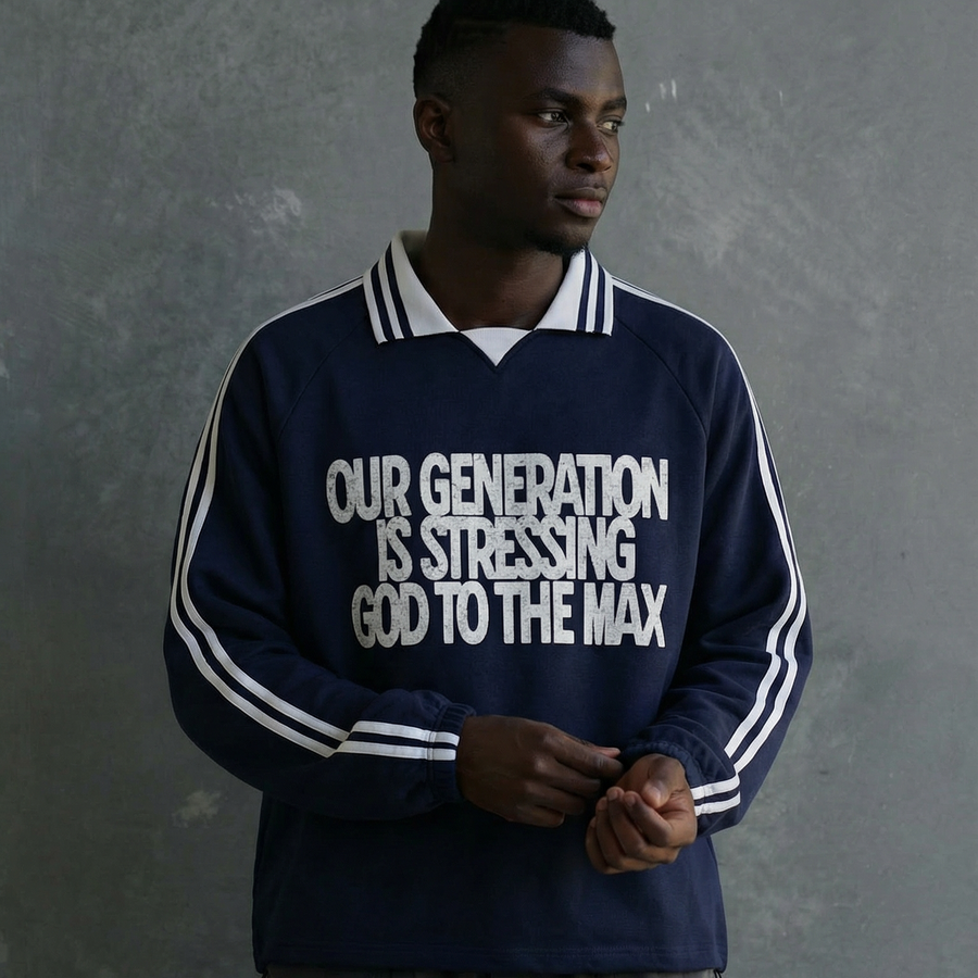 Stressing God Contrast Collar Sweatshirt